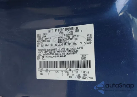 2011 Ford Ranger Xlt z USA, uszkodzony, nr VIN 1FTKR1ED6BPA94041